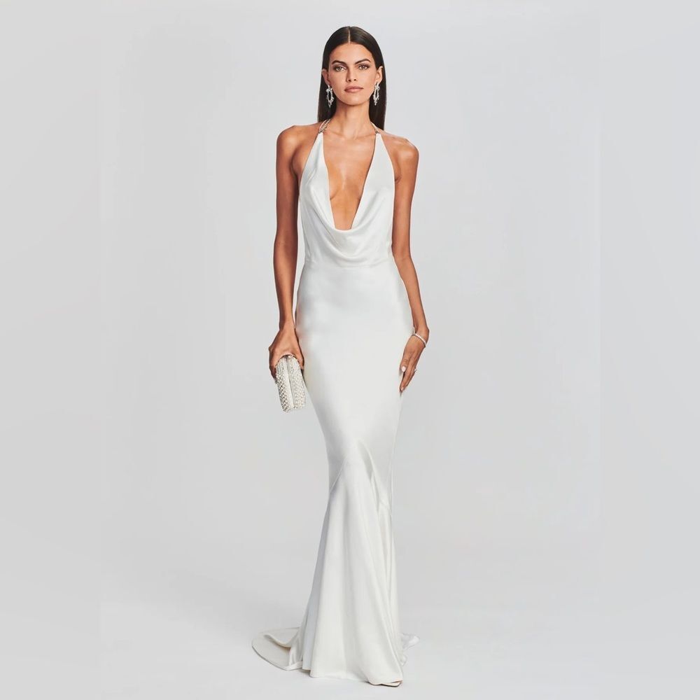 Retrofete Eve White Halter Maxi Dress S